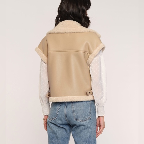 Heartloom Women’s Xander Vest Tan Wheat Sherpa Faux Leather Relaxed Fit L - Picture 2 of 8